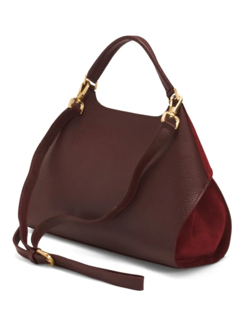 ARCADIA Made In Italy Leather Single Handle Trap Satchel With Suede Panel